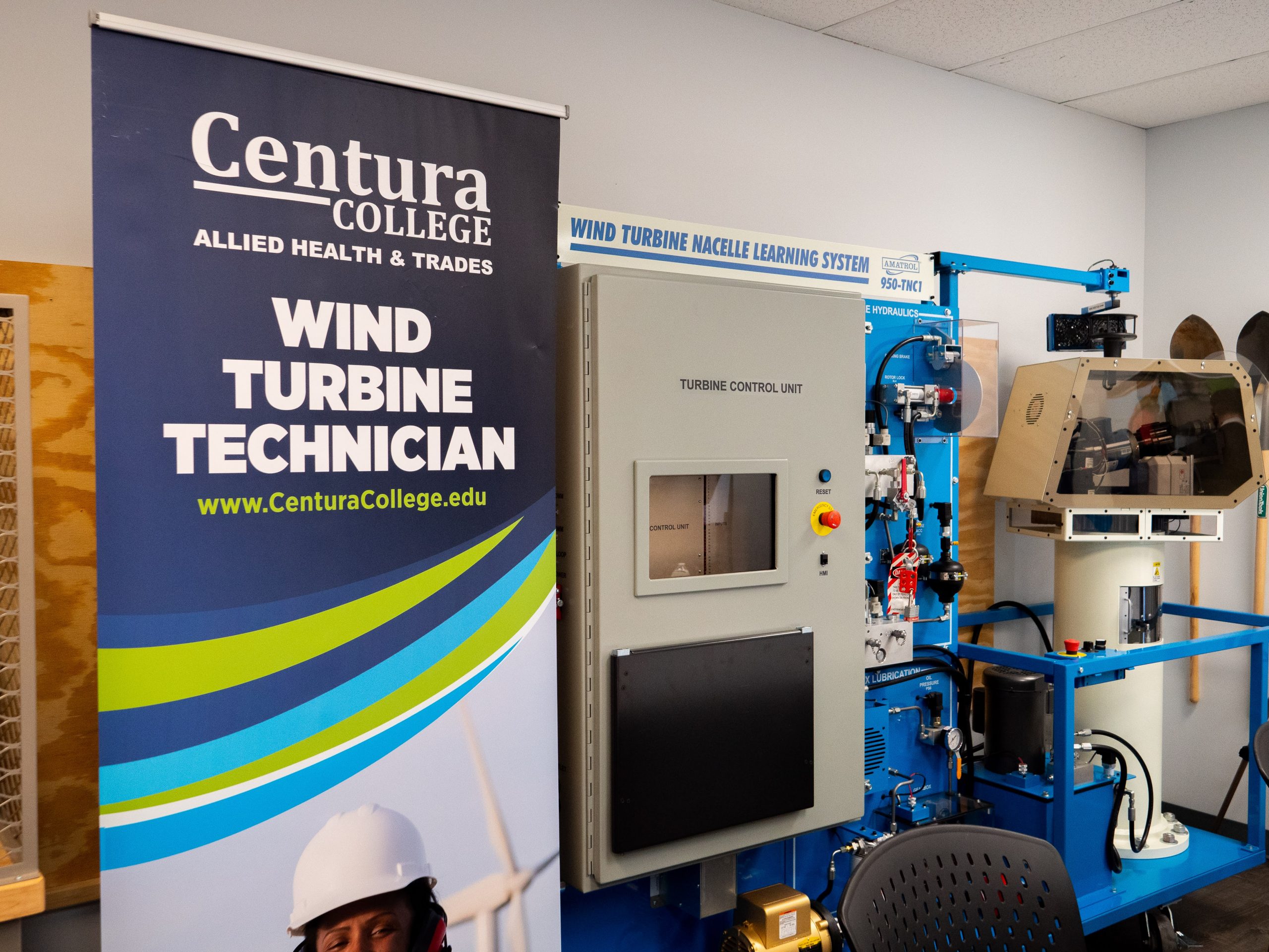 Wind turbine tech training lab at Centura College. 
