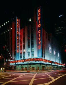 The outside of Radio City Music Hall from a street corner