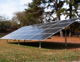 A large solar panel that students at Centura work on